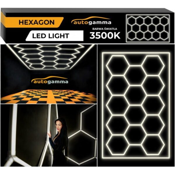 Modułowy System Oświetleniowy, Garażowo Warsztatowy, HEXAGON LED 243 X 483 Cm, 3500K
