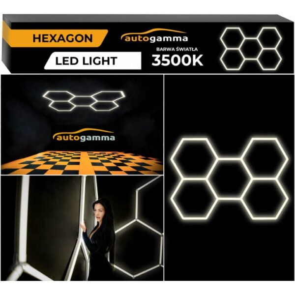 Modułowy System Oświetleniowy, Garażowo Warsztatowy, HEXAGON LED 297 X 206 Cm, 3500K