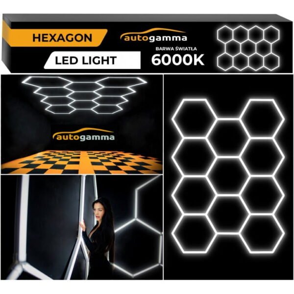 Modułowy System Oświetleniowy, Garażowo Warsztatowy, HEXAGON LED 297 X 412 Cm, 6000K