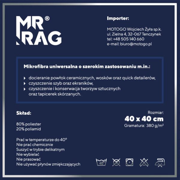 MR RAG 40x40cm WHITE 380GSM mikrofibra biała 12-pack - obrazek 4
