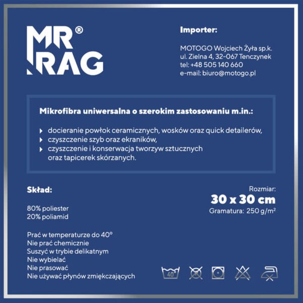 MR RAG 30x30cm white 250gsm 12-pack mikrofibra biała - obrazek 2