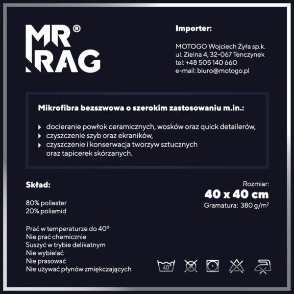 MR RAG 40x40cm BLACK edgeless 380GSM mikrofibra czarna bezszwowa - obrazek 4